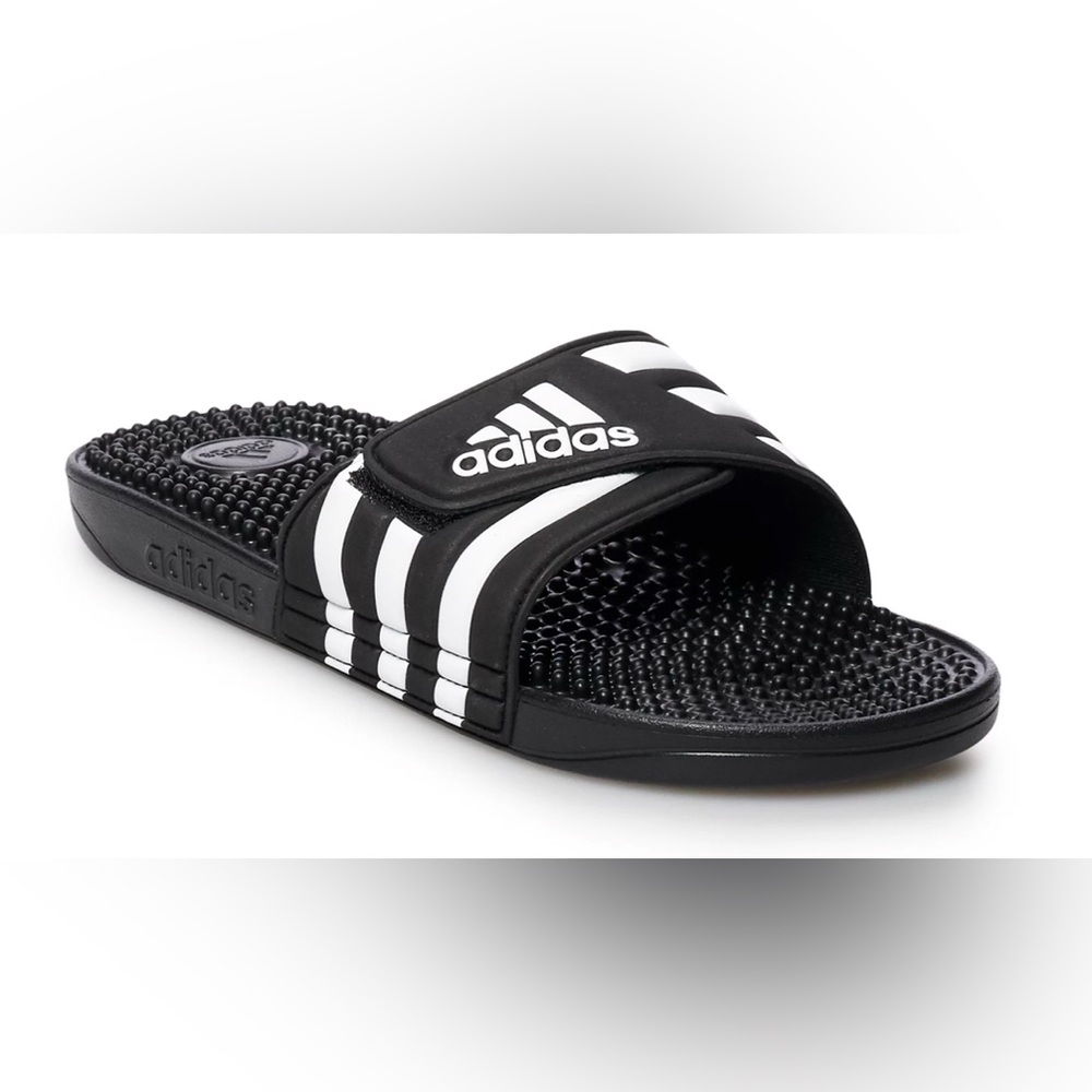 Adidas Black and White Striped Slides